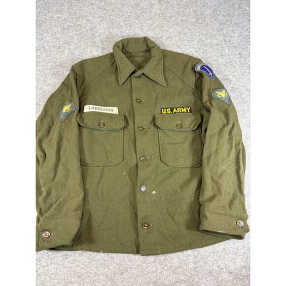 VINTAGE US Army Shirt Jacket Mens Medium Green Lambaris Field Military Uniform - Picture 1 of 6